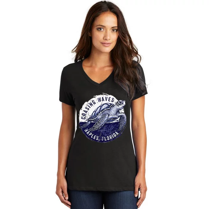 Chasing Waves Naples Florida Women's V-Neck T-Shirt