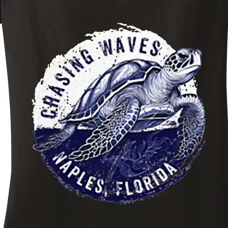 Chasing Waves Naples Florida Women's V-Neck T-Shirt