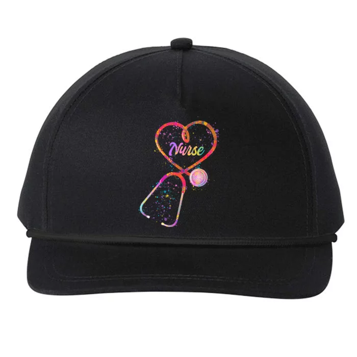 Cute Watercolor Nurse Heart Stethoscope Snapback Five-Panel Rope Hat