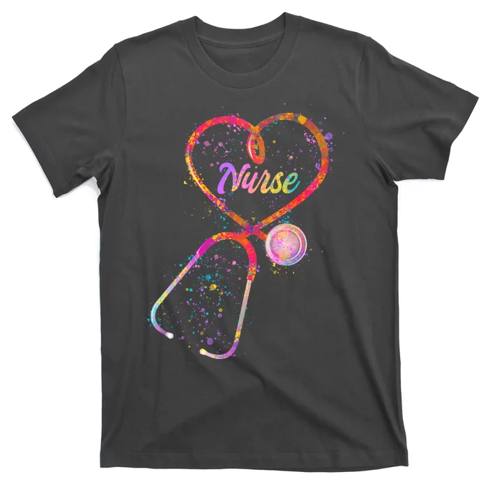 Cute Watercolor Nurse Heart Stethoscope T-Shirt