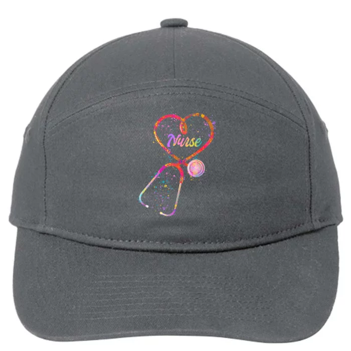 Cute Watercolor Nurse Heart Stethoscope 7-Panel Snapback Hat