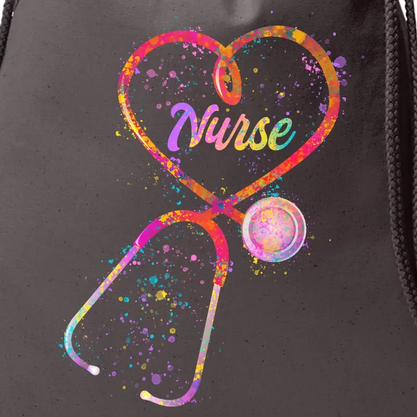 Cute Watercolor Nurse Heart Stethoscope Drawstring Bag