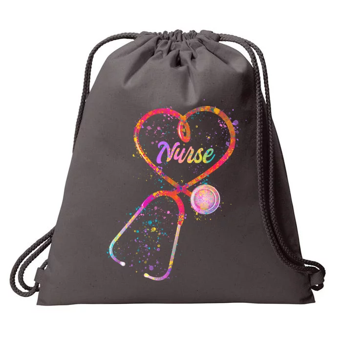 Cute Watercolor Nurse Heart Stethoscope Drawstring Bag