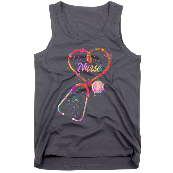 Cute Watercolor Nurse Heart Stethoscope Tank Top