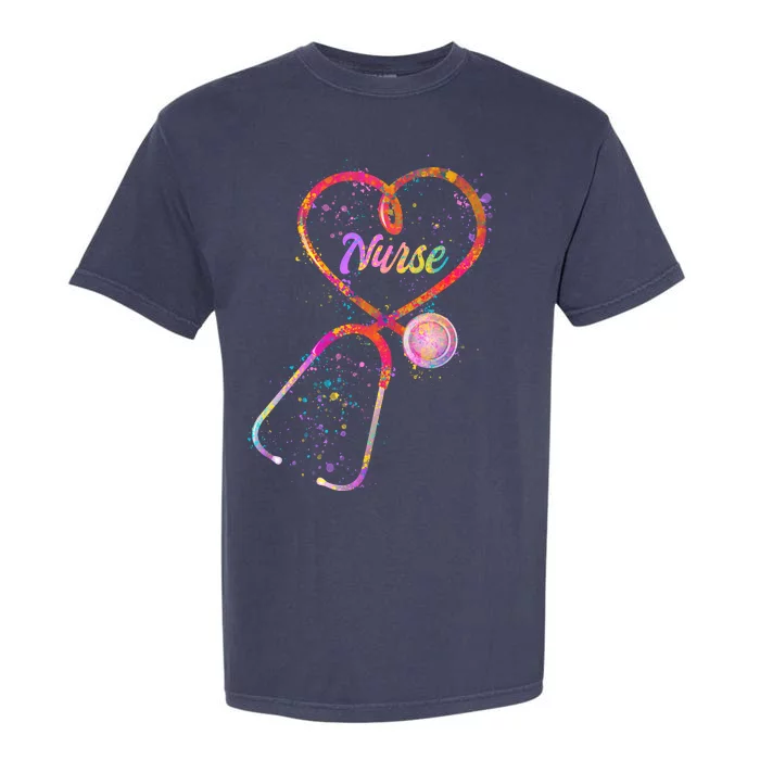 Cute Watercolor Nurse Heart Stethoscope Garment-Dyed Heavyweight T-Shirt