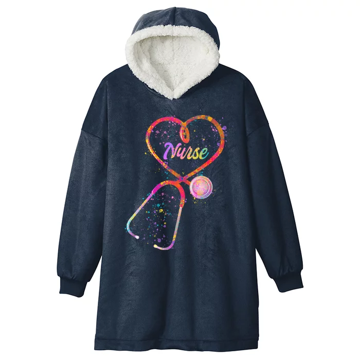 Cute Watercolor Nurse Heart Stethoscope Hooded Wearable Blanket