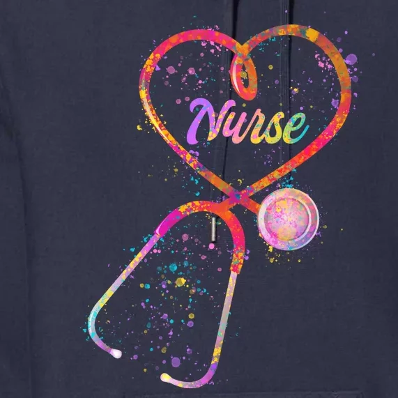 Cute Watercolor Nurse Heart Stethoscope Premium Hoodie