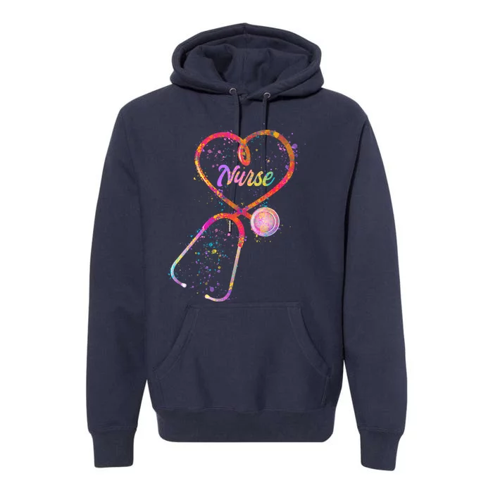 Cute Watercolor Nurse Heart Stethoscope Premium Hoodie