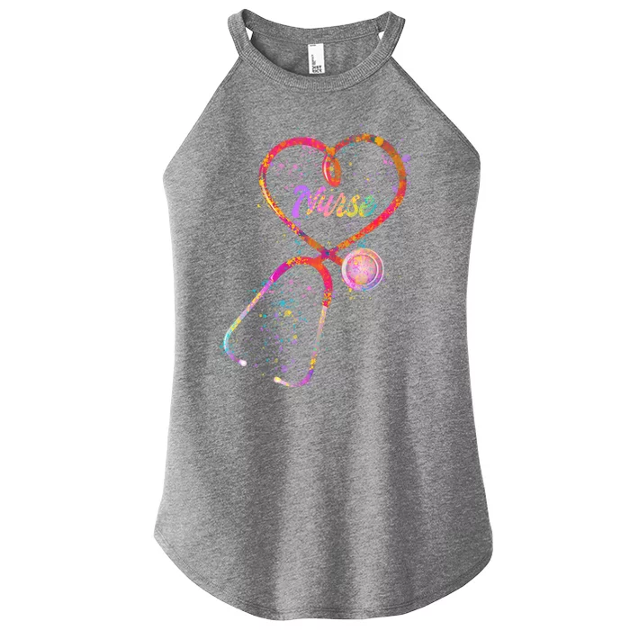 Cute Watercolor Nurse Heart Stethoscope Women’s Perfect Tri Rocker Tank