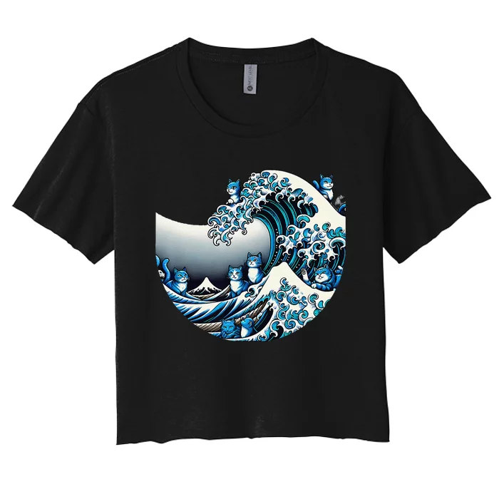 Cute Wave Of Blue Cats For Kamala Funny Gift Women's Crop Top Tee