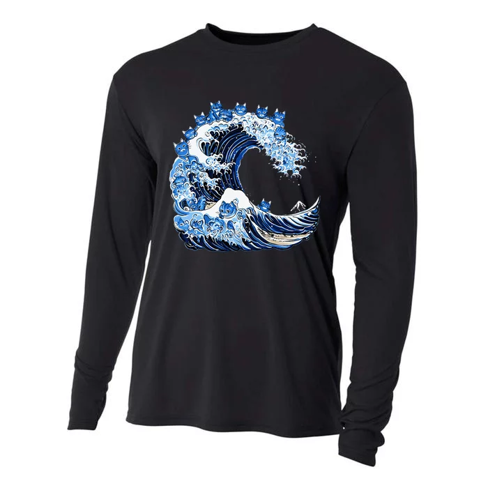 Cute Wave Of Blue Cats For Kamala Cooling Performance Long Sleeve Crew