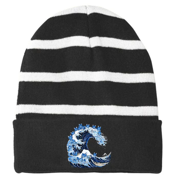 Cute Wave Of Blue Cats For Kamala Striped Beanie with Solid Band