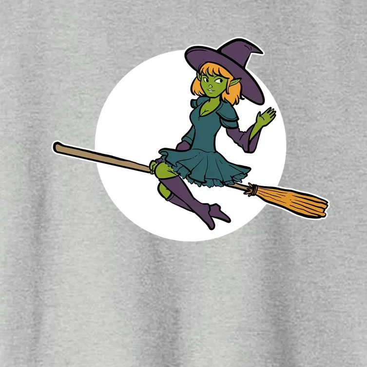 Cute Witch On A Broom Halloween Moon Gift Women's Crop Top Tee