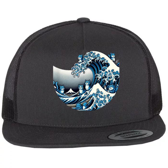 Cute Wave Of Blue Cats For Kamala Funny Flat Bill Trucker Hat