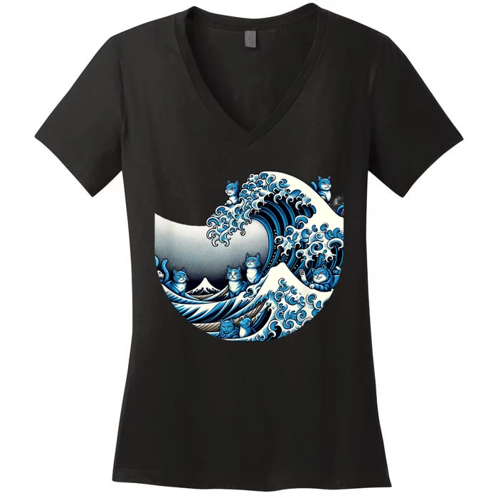 Cute Wave Of Blue Cats For Kamala Funny Women's V-Neck T-Shirt