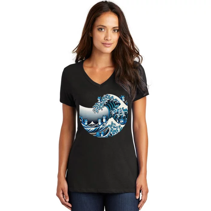 Cute Wave Of Blue Cats For Kamala Funny Women's V-Neck T-Shirt