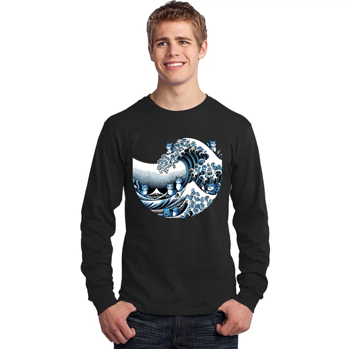 Cute Wave Of Blue Cats Blue Cats Wave Long Sleeve Shirt