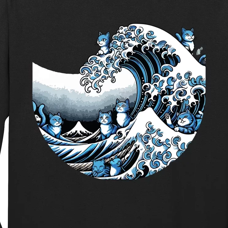 Cute Wave Of Blue Cats Blue Cats Wave Long Sleeve Shirt