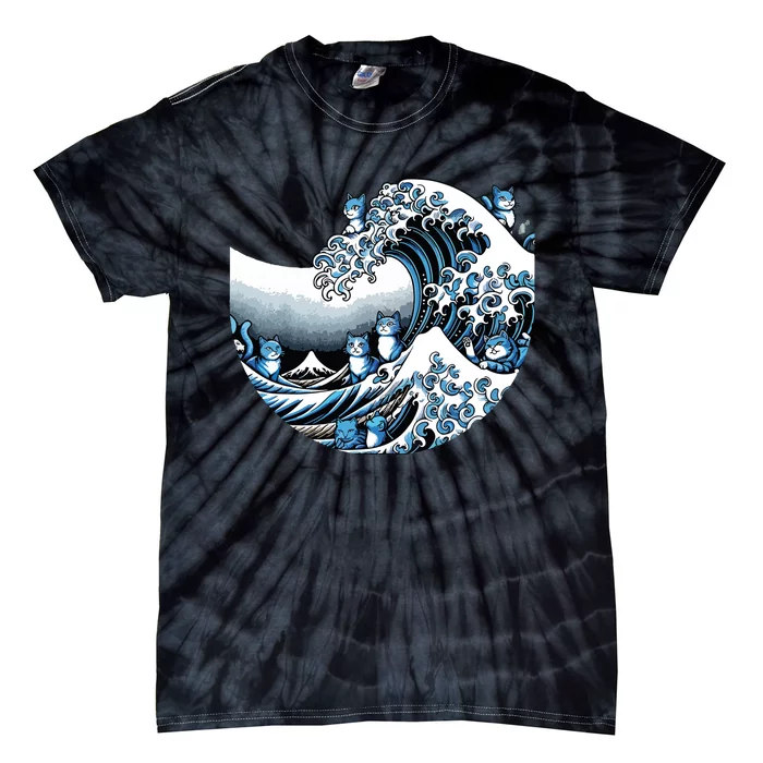 Cute Wave Of Blue Cats Blue Cats Wave Tie-Dye T-Shirt