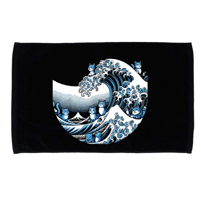 Cute Wave Of Blue Cats Blue Cats Wave Microfiber Hand Towel