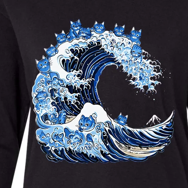 Cute Wave Of Blue Cats For Kamala Womens Cotton Relaxed Long Sleeve T-Shirt