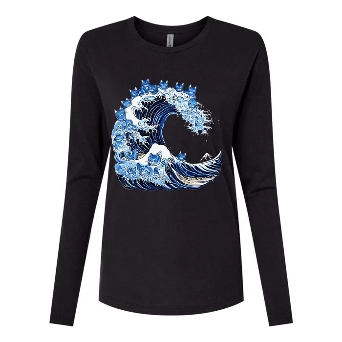 Cute Wave Of Blue Cats For Kamala Womens Cotton Relaxed Long Sleeve T-Shirt