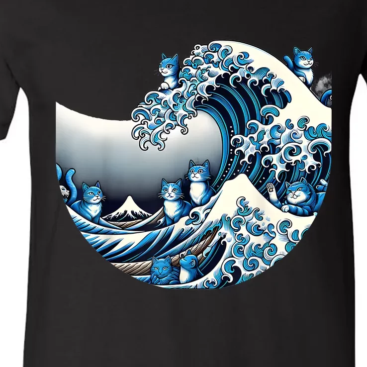 Cute Wave Of Blue Cats For Kamala Funny V-Neck T-Shirt