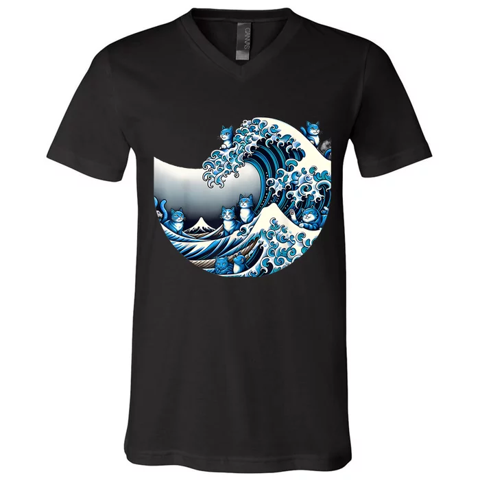 Cute Wave Of Blue Cats For Kamala Funny V-Neck T-Shirt