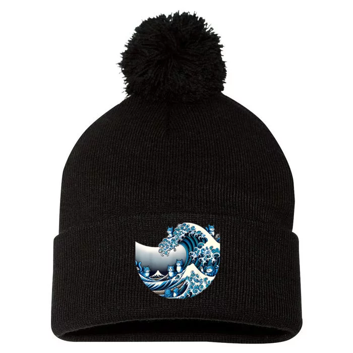 Cute Wave Of Blue Cats For Kamala Funny Pom Pom 12in Knit Beanie