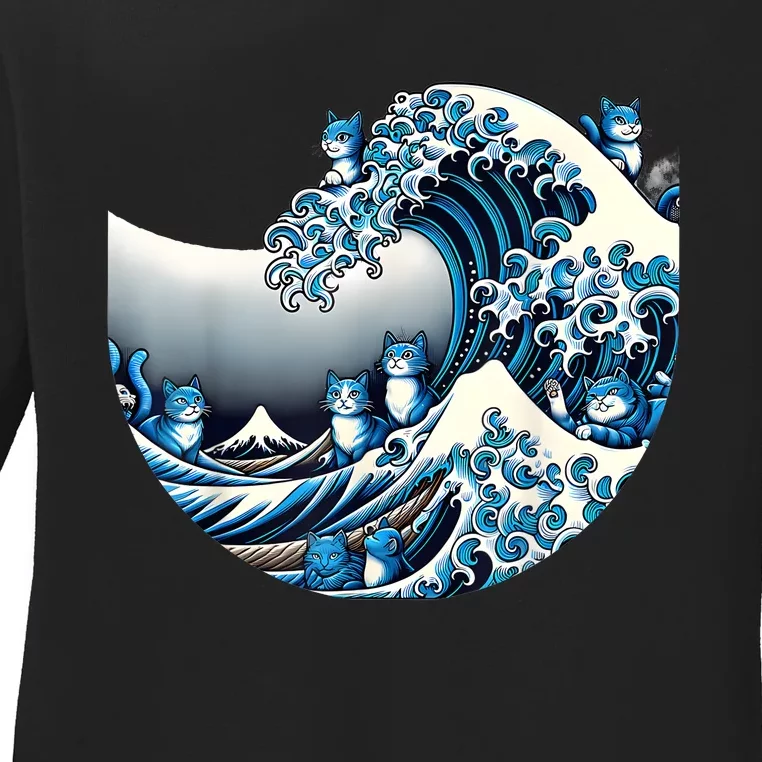 Cute Wave Of Blue Cats For Kamala Funny Ladies Long Sleeve Shirt