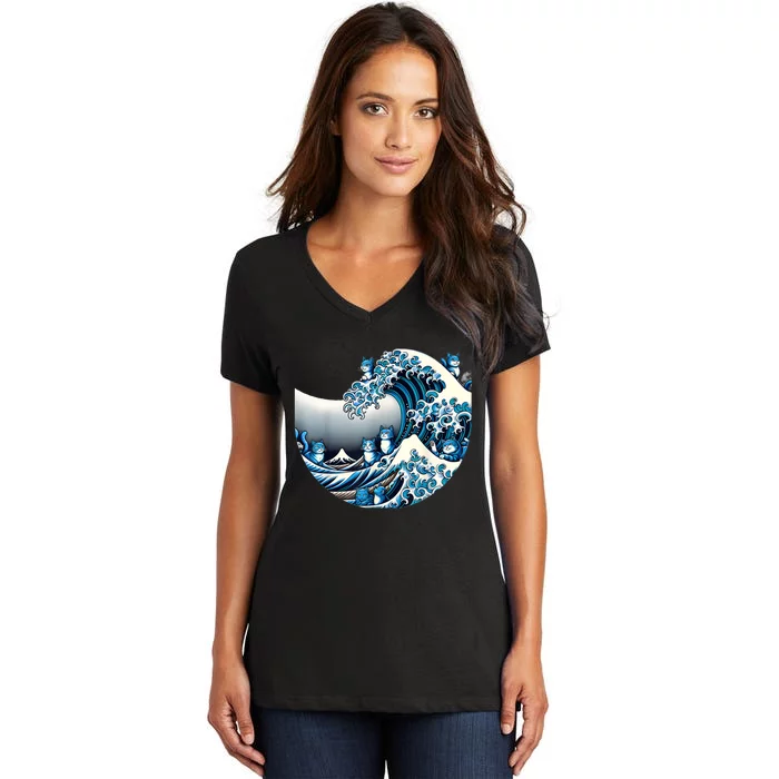 Cute Wave Of Blue Cats For Kamala Funny Women's V-Neck T-Shirt