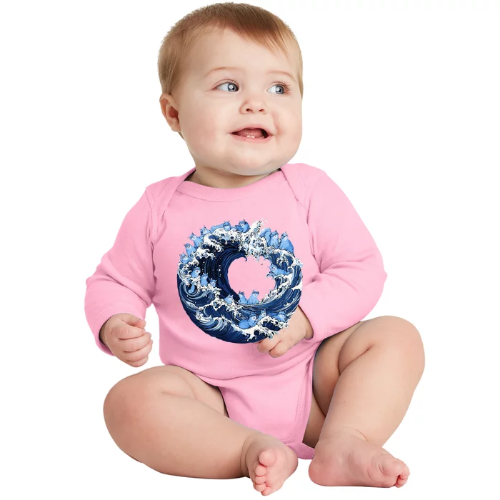 Cute Wave Of Blue Cats For Kamala Baby Long Sleeve Bodysuit