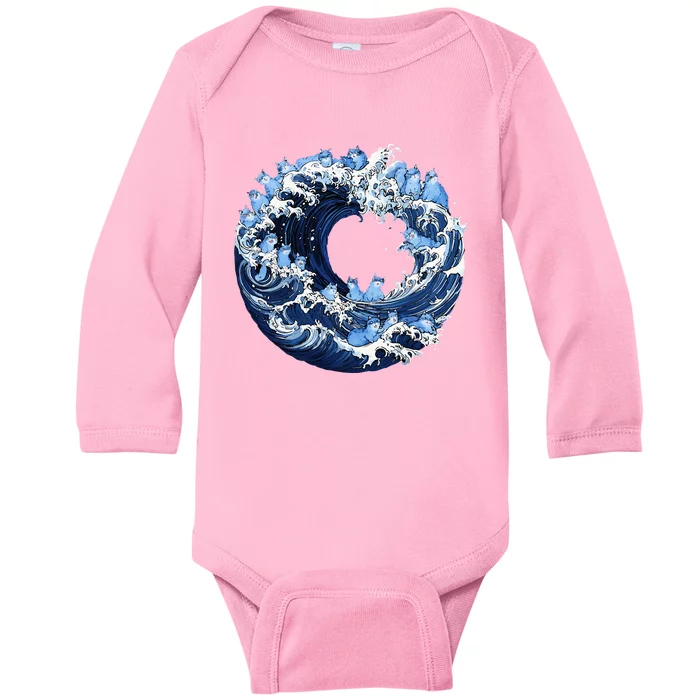 Cute Wave Of Blue Cats For Kamala Baby Long Sleeve Bodysuit