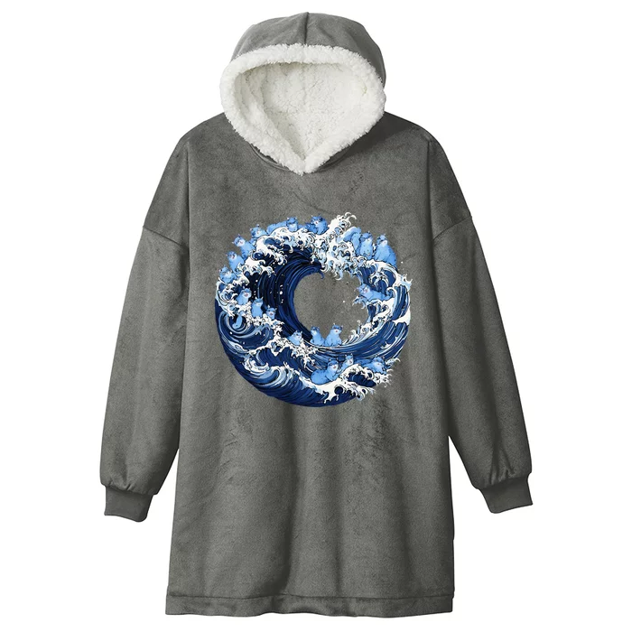 Cute Wave Of Blue Cats For Kamala Hooded Wearable Blanket