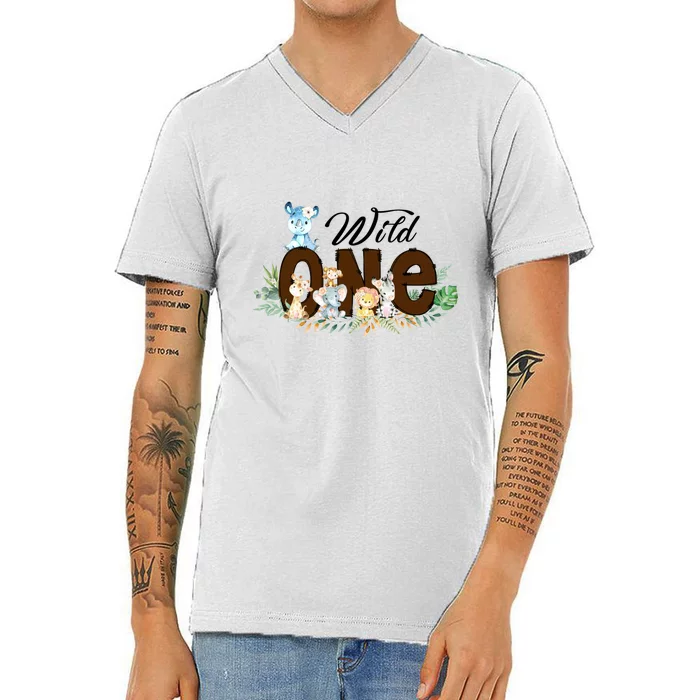 Cute Wild One Zoo Leopard Birthday Safari Jungle Animal Gift V-Neck T-Shirt