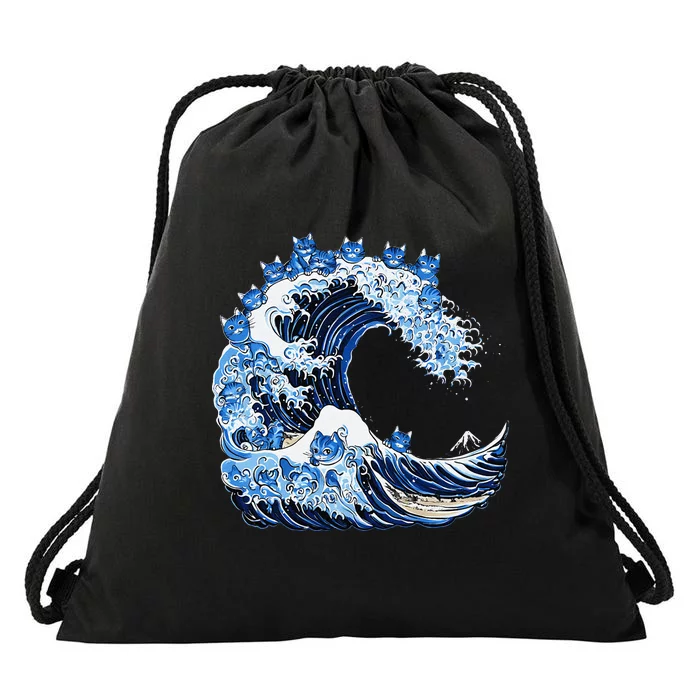 Cute Wave Of Blue Cats For Kamala Gift Drawstring Bag