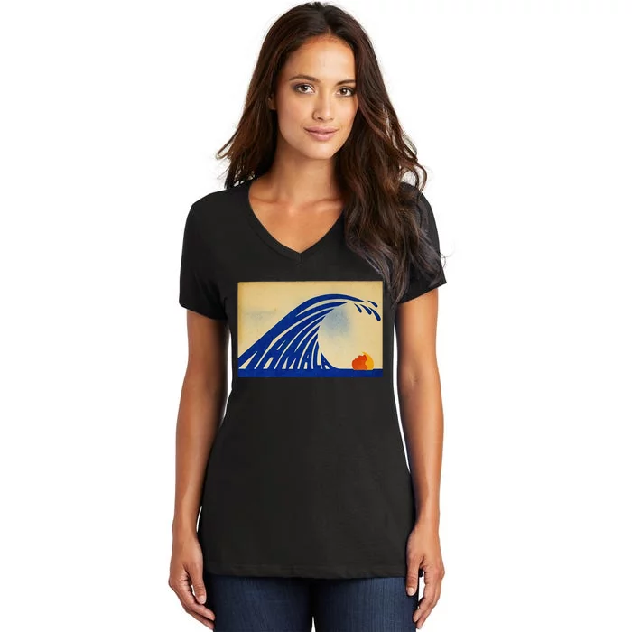 Cute Wave Of Blue Wave Kamala For Kamala Funny Trump Gift Women's V-Neck T-Shirt