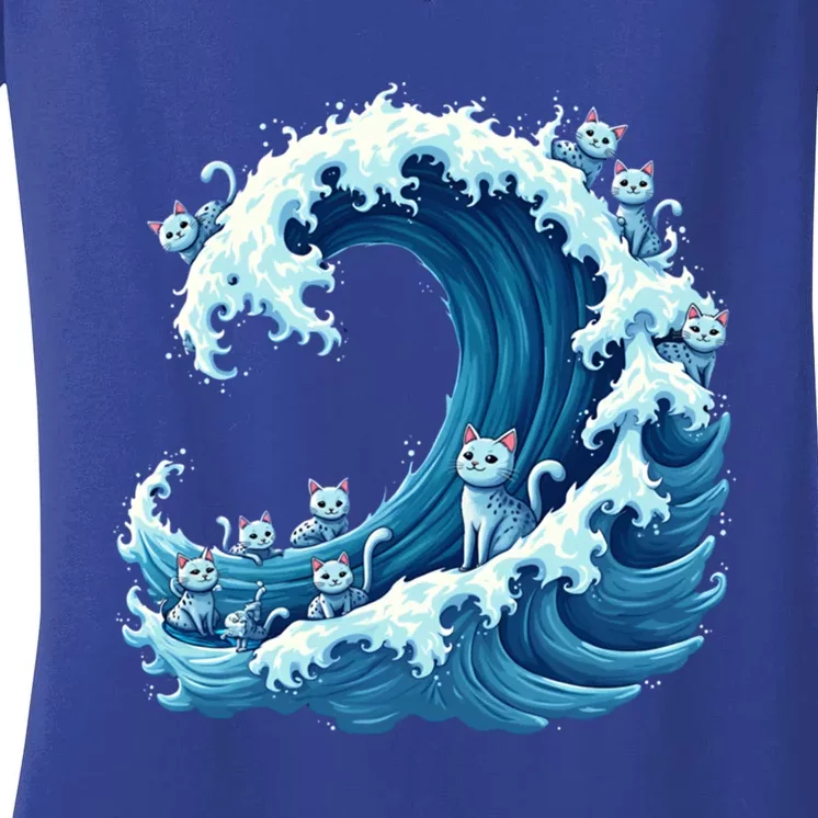 Cute Wave Of Blue Cats For Kamala Gift Women's V-Neck T-Shirt