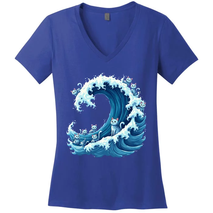 Cute Wave Of Blue Cats For Kamala Gift Women's V-Neck T-Shirt