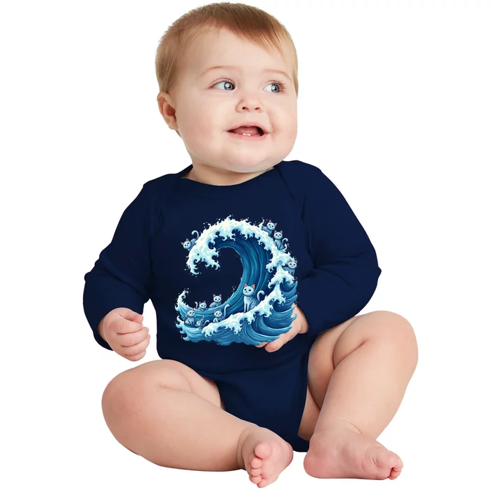 Cute Wave Of Blue Cats For Kamala Gift Baby Long Sleeve Bodysuit