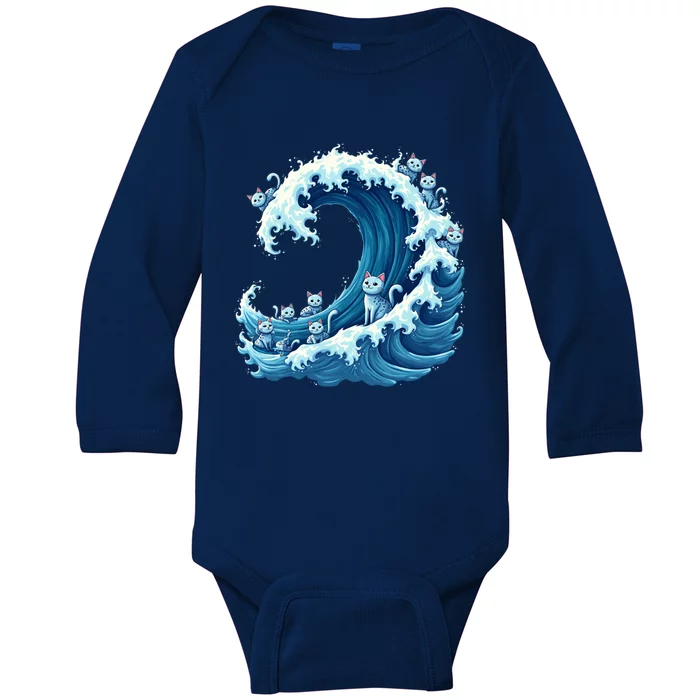 Cute Wave Of Blue Cats For Kamala Gift Baby Long Sleeve Bodysuit