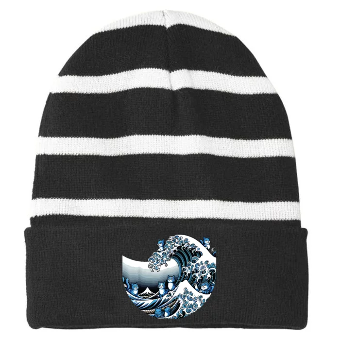 Cute Wave Of Blue Cats For Kamala Funny Striped Beanie with Solid Band