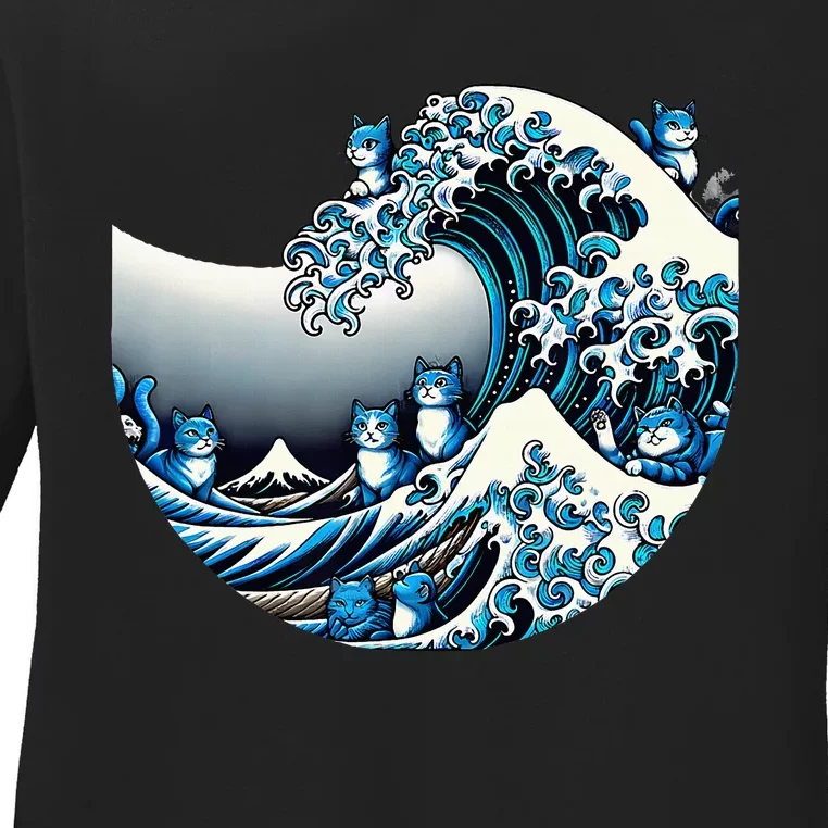 Cute Wave Of Blue Cats For Kamala Funny Ladies Long Sleeve Shirt