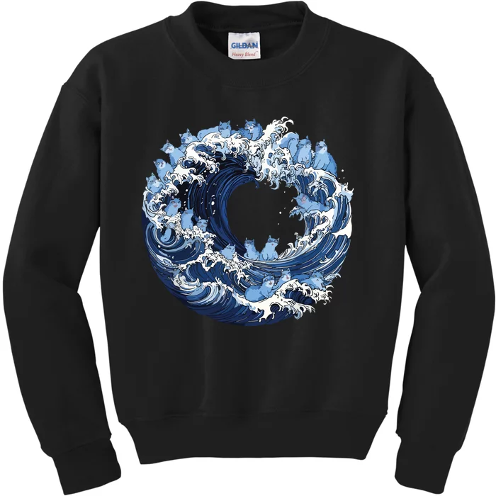 Cute Wave Of Blue Cats For Kamala Kids Sweatshirt