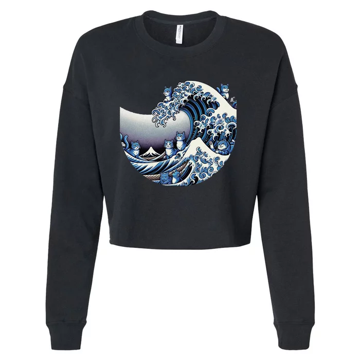 Cute Wave Of Blue Cats For Kamala Funny Cropped Pullover Crew