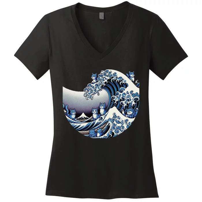 Cute Wave Of Blue Cats For Kamala Funny Women's V-Neck T-Shirt