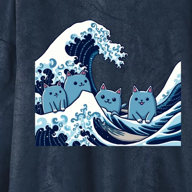 Cute Wave Of Blue Cats For Kamala Gift Hooded Wearable Blanket