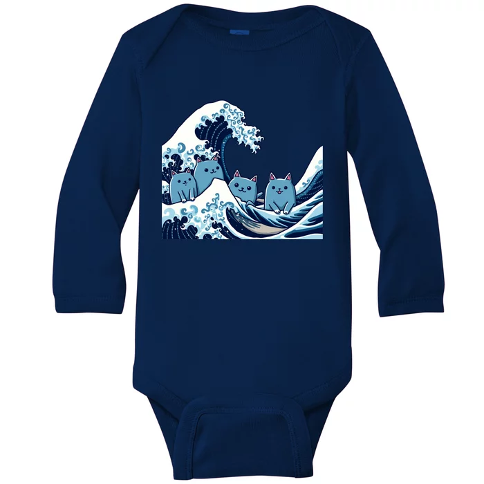 Cute Wave Of Blue Cats For Kamala Gift Baby Long Sleeve Bodysuit