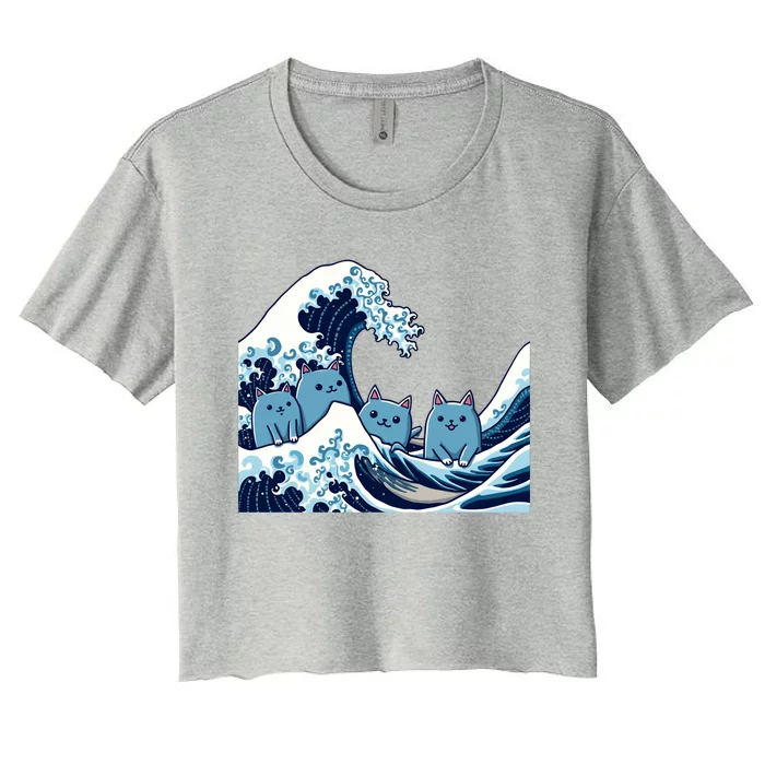 Cute Wave Of Blue Cats For Kamala Gift Women's Crop Top Tee