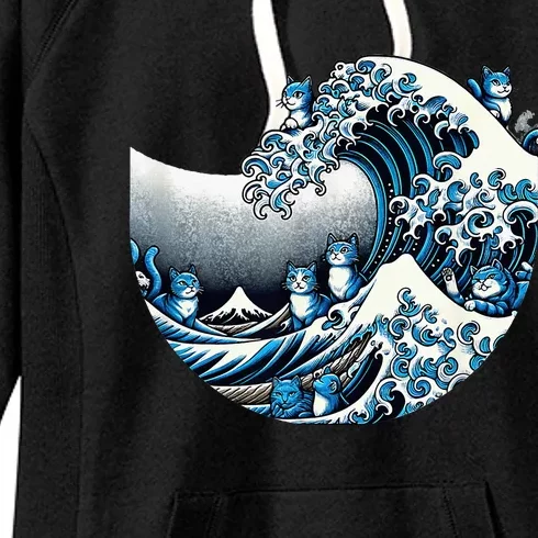 Cute Wave Of Blue Cats Blue Cats Wave Women's Fleece Hoodie